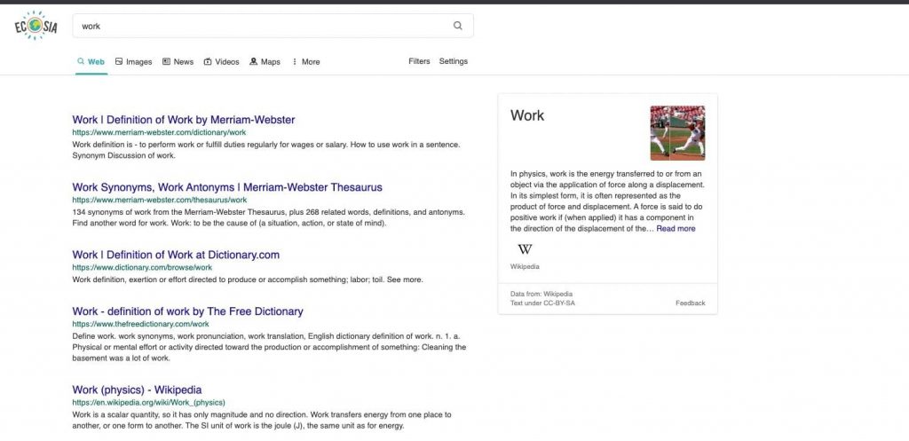 ecosia search feed screenshot