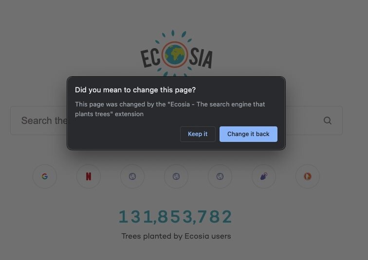 screenshot of an installed extension ecosia