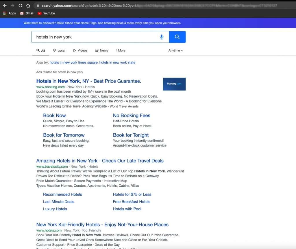 screenshot of yandex search results