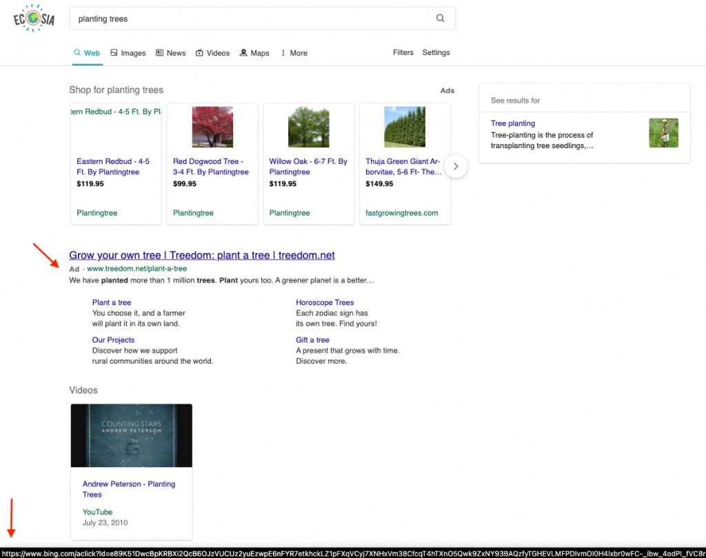 Ad placement on search feed example