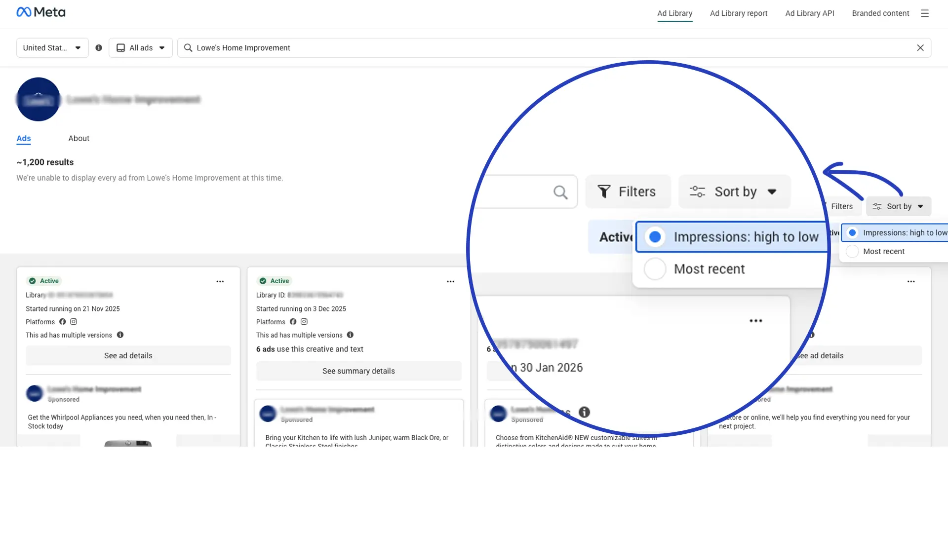 sorting impressions per ad library